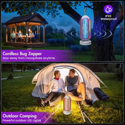 Bug Zapper Outdoor with Colorful Lighting and Auto-Sensing, 3 in 1 Cordless 4000mAh Battery