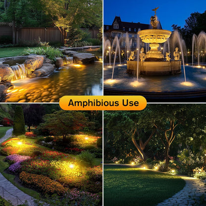 POPOSOAP Pond Lights, 6-in-1 Warm White Underwater Pond Lights, IP68 Waterproof LED Landscape