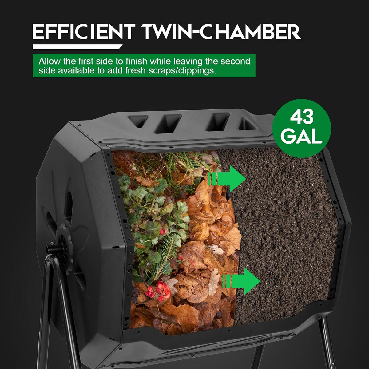 F2C Compost Bin Outdoor 43 Gallon Garden Dual Chamber Composter Bin - Bundled with Pearson's