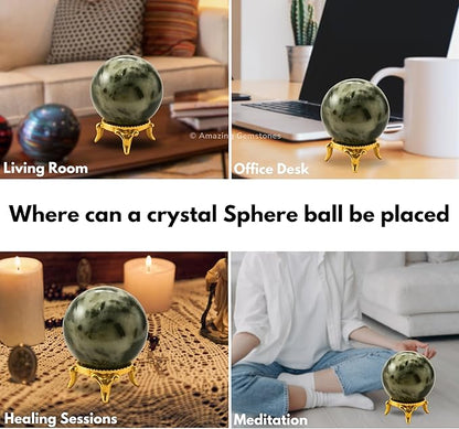 Amazing Gemstone Green Tourmaline in Quartz Crystal Ball with Stand - 2 Inches Crystal Sphere