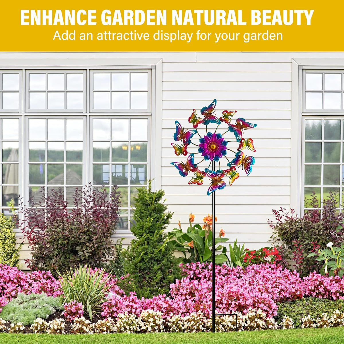 45" Butterfly Garden Wind Spinners for Yard, 12pcs Colorful Butterflies Kinetic Outdoor Decor, Wind