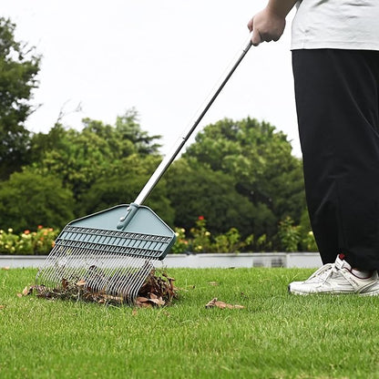 Thatch Rake & Leaves Rake 66-Inch Adjustable S/S Handle Heavy-Duty Design for Garden Lawns and