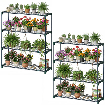 Ohuhu Plant Greenhouse Shelves 4 Tier 2 Pack Extra-Wide Stable Green House Shelving for Outdoor