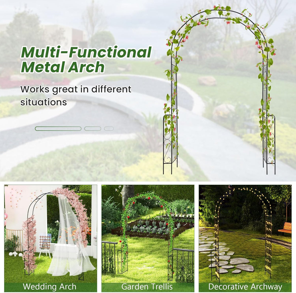 Giantex Garden Arch Trellis - 7.9 ft Metal Arbor Pergola for Climbing Plants Rose Clematis Vines