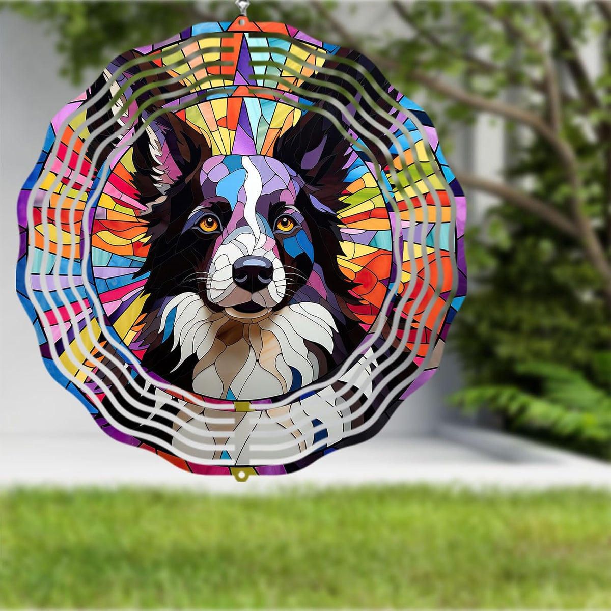 Border Collie Wind Spinner Pet Dog Memorial Gifts 3D Aluminum Metal Kinetic Hanging Wind Sculpture