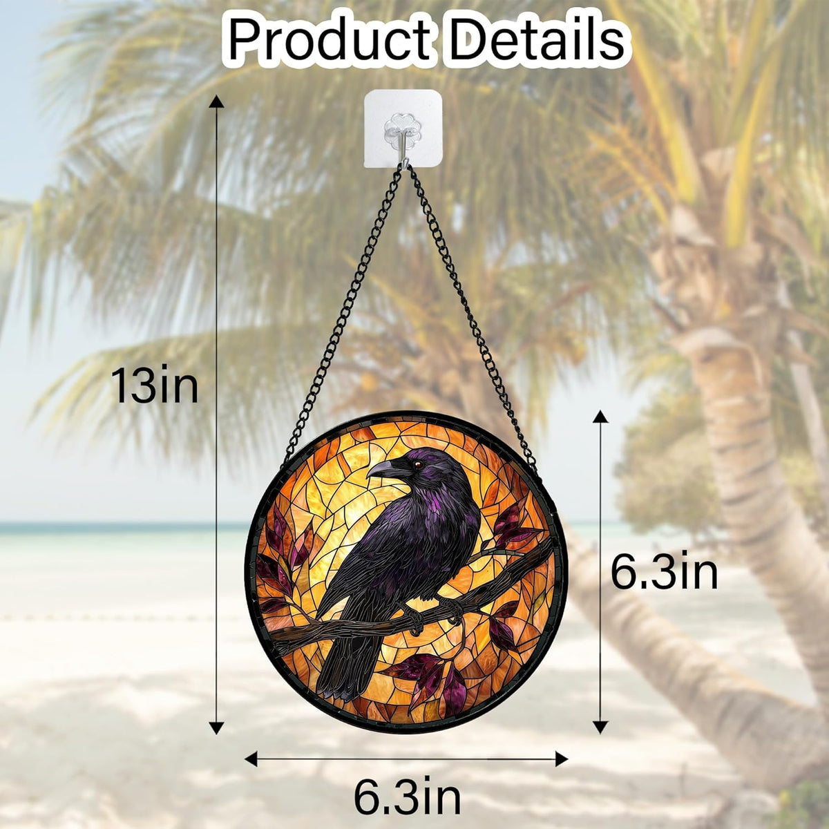 Stained Glass Window Hanging - Crow on a Branch Suncatcher Ready to Hang Window Doors Home