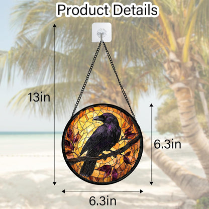 Stained Glass Window Hanging - Crow on a Branch Suncatcher Ready to Hang Window Doors Home