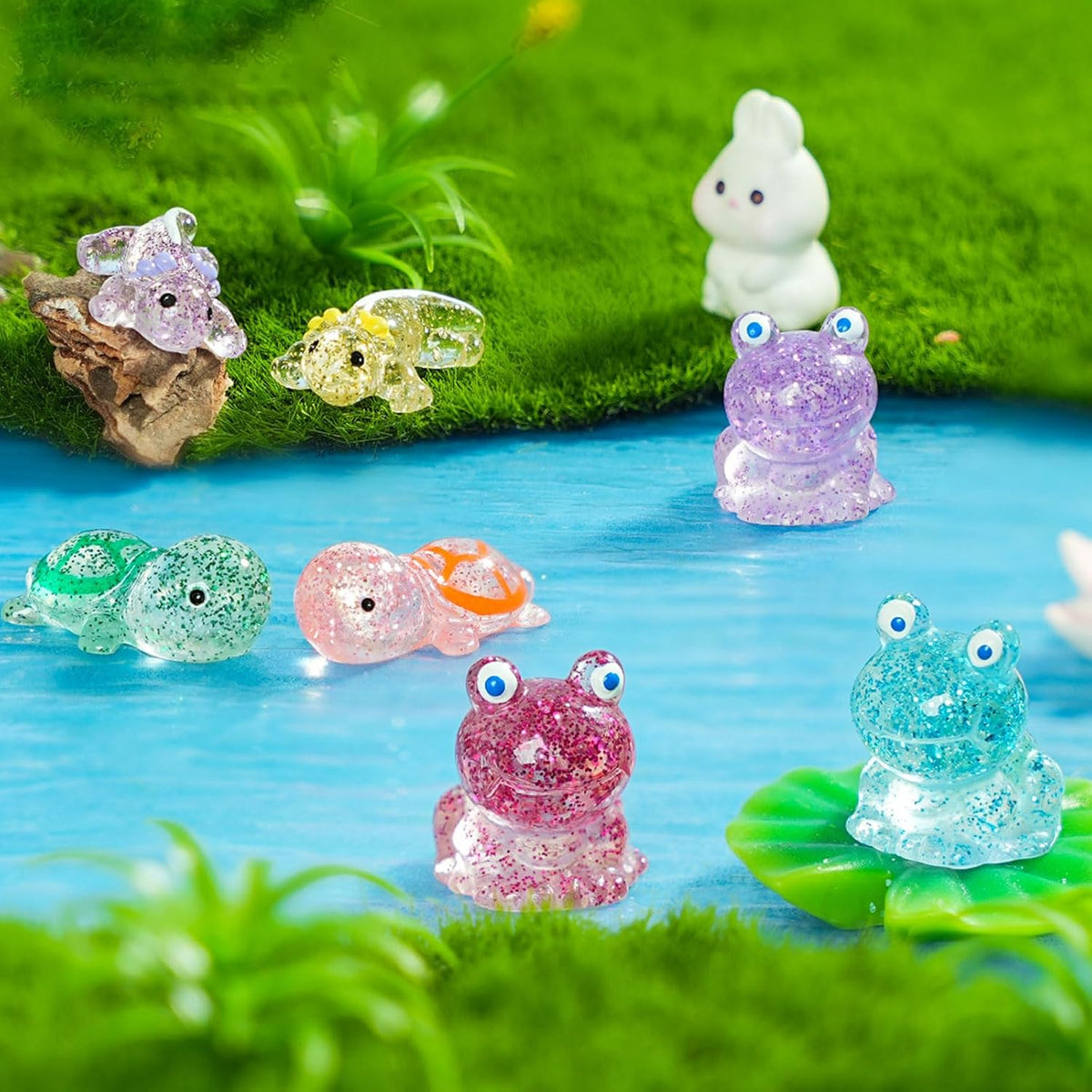 Mini Glitter Ducks 200 Pcs Tiny Duck Figures Luminous Resin Dinosaur Turtle Frog Axolotls to Hide