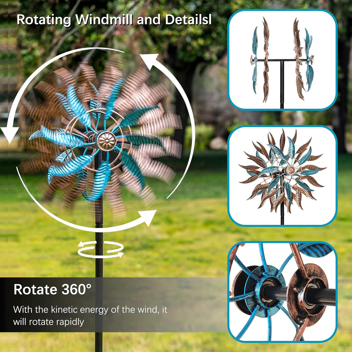Large Outdoor Metal Wind Spinner,Two-Way Wind Sculptures,360 Degrees Kinetic Wind Spinners Yard Art