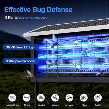 Solar Bug Zapper Outdoor, 30W Large Mosquito Zapper, Electric Mosquito Killer Outdoor, Waterproof &