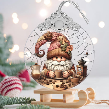 Stained Glass Suncatcher Ornament - Charming Gnome Christmas Decorations - Christmas Ornaments for