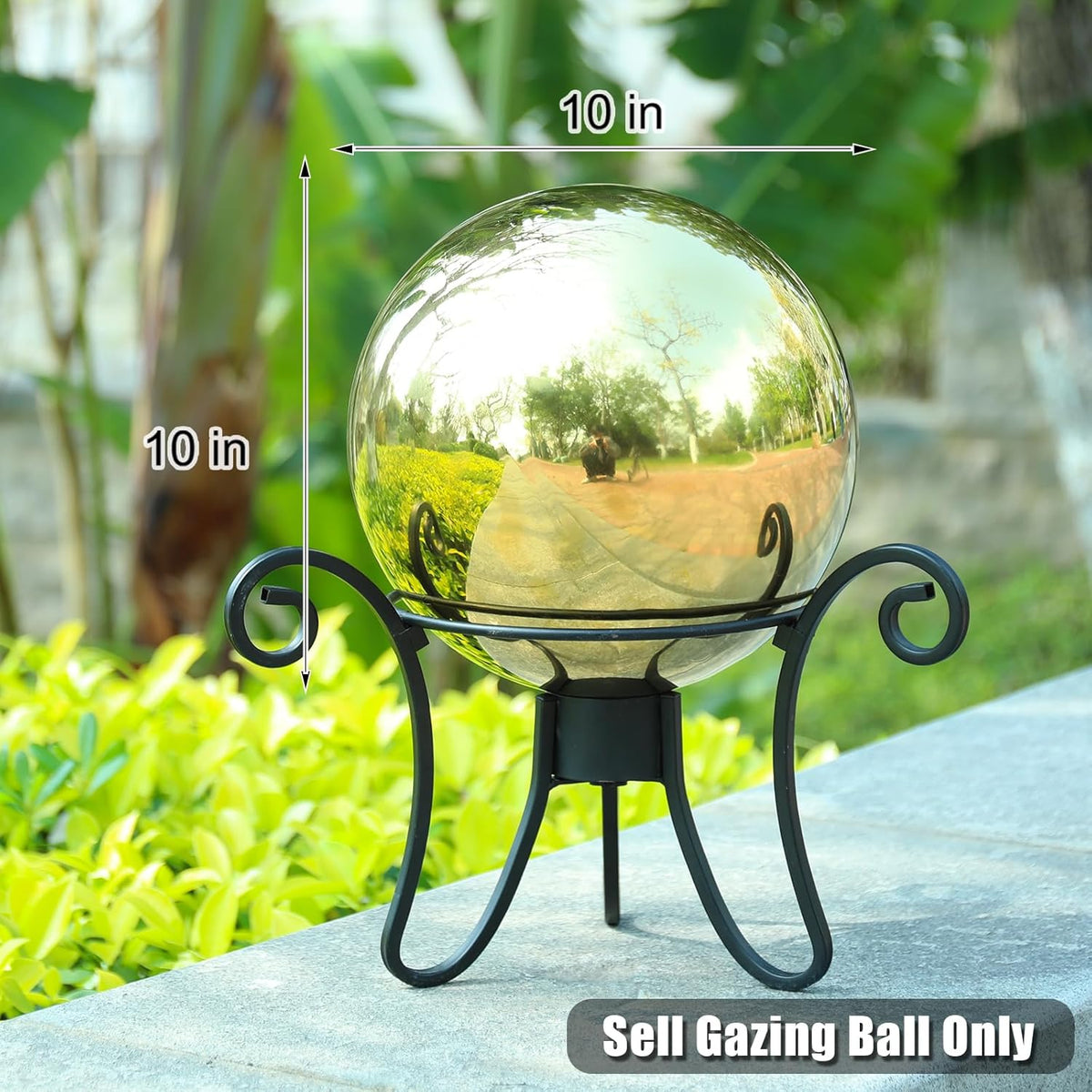 VCUTEKA Gazing Ball, 10" Stainless Steel Mirror Ball Reflective Garden Sphere, Gazing Globe for