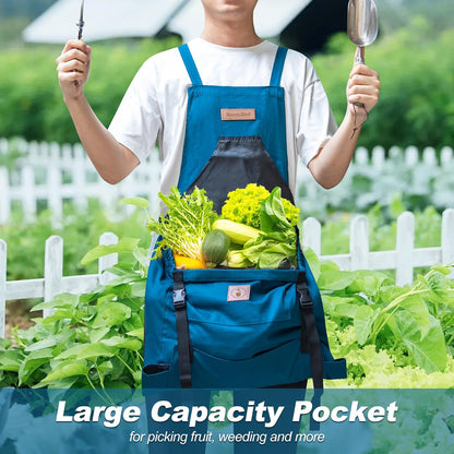 Berry&Bird Harvest Apron, Canvas Gardening Apron with Pockets and Harvesting Pouch Waterproof
