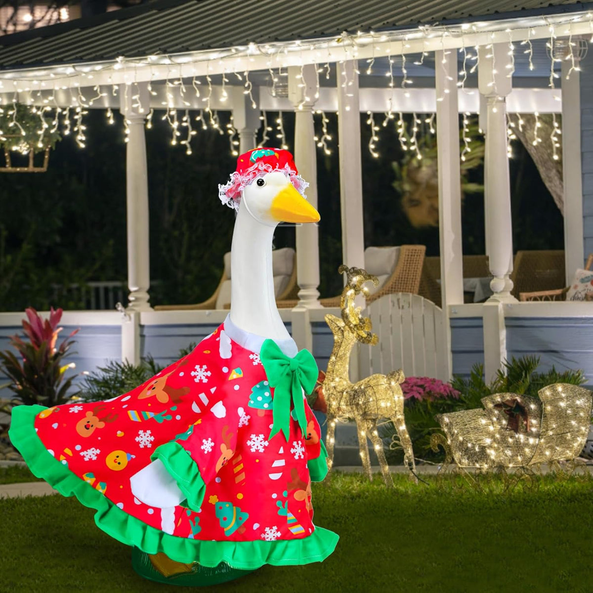 Christmas Goose Outfit for Porch Goose 23" Cement Statue Clothing- Christmas Outdoor Decoration for