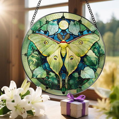 Luna Moth Sun Catcher, 8 Inch Stained Glass Suncatcher, Stained Glass Window Hanging, Luna Moth
