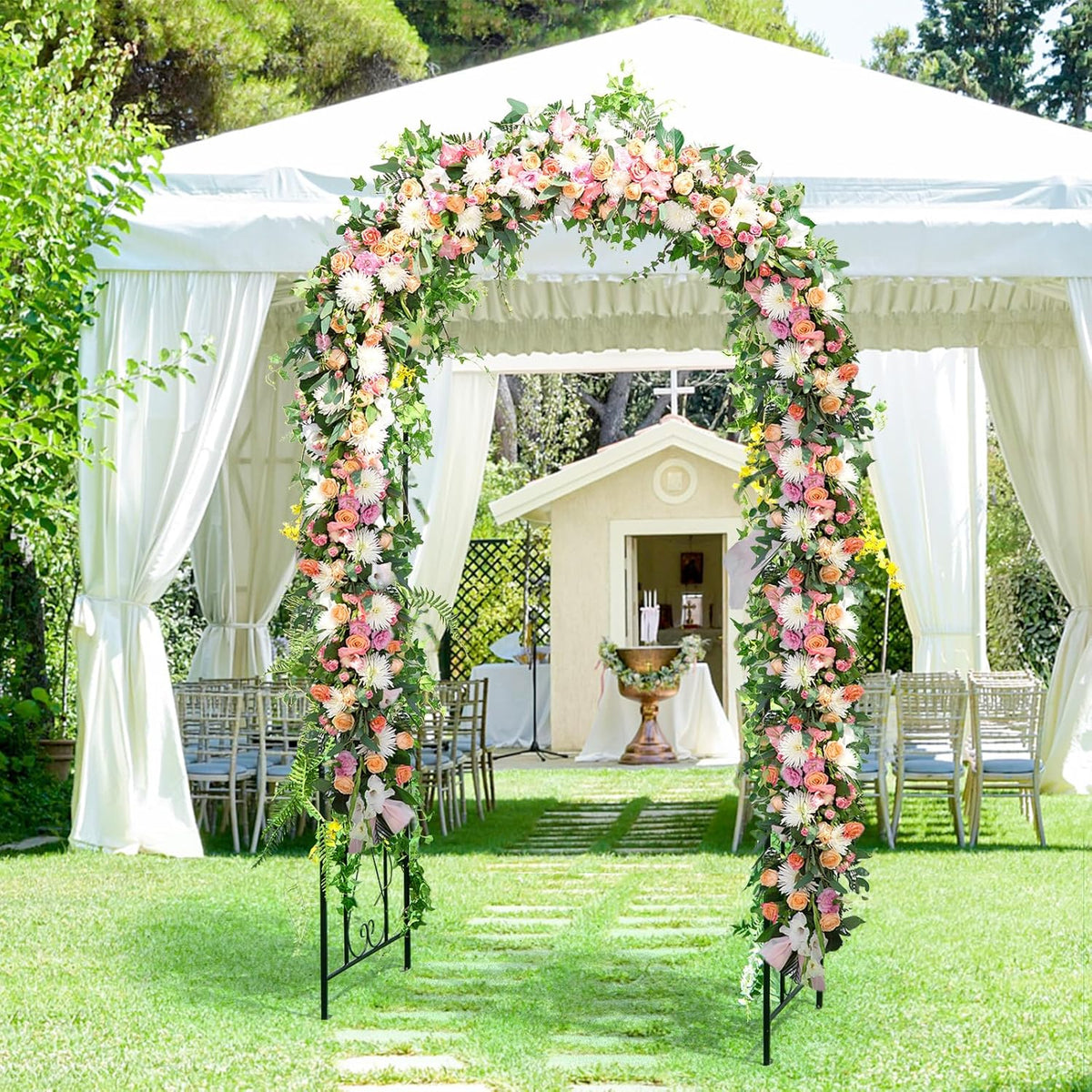 Moccha Garden Arch, 7.2Ft Metal Arbor for Climbing Plants, Vines, Roses, Outdoor Pergola Trellis