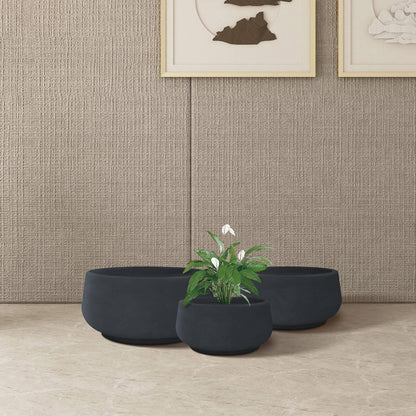Kante 21.6",16.9",and 12.5" Dia Round Charcoal Elegant Planters (Set of 3), Outdoor Indoor Garden