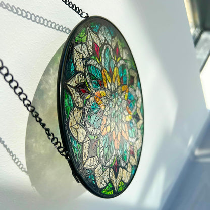 Bohemian Mandala Stained Glass Window Hanging Sun Catcher Indoor Outdoor Home Garden Panel Hangings
