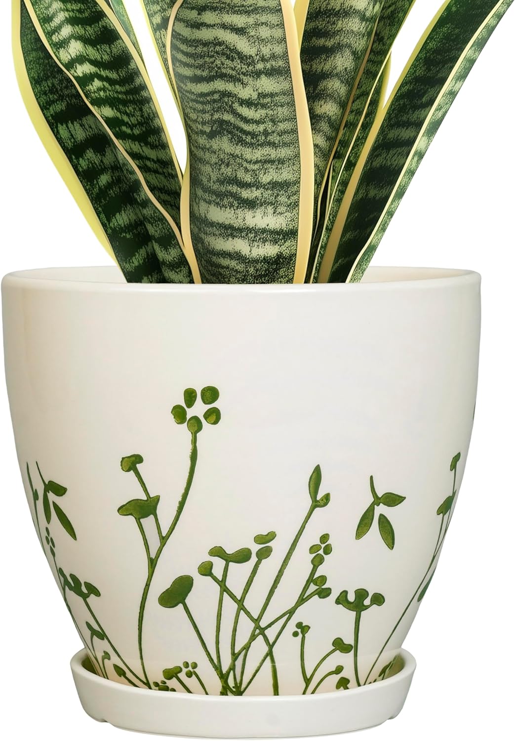 Indoor Plant Pot 8.2 Inch - Ceramic Planter with Drainage Hole and Saucer, Boho Round Decorative