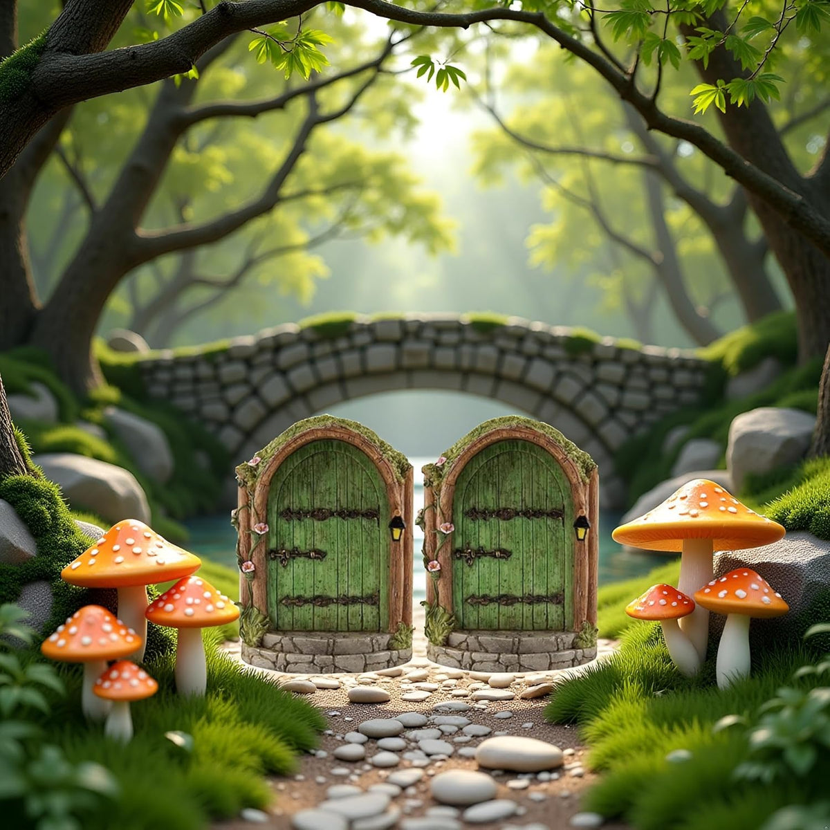 2Pcs Green Fairy Door Wooden Miniature Fairy Gardens Doors Outdoor Mini Fairy Gnome House