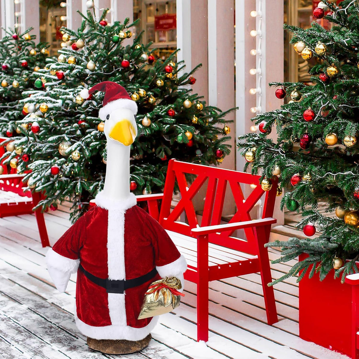 Christmas Santa Claus Goose Outfit Dresses Clothes for 23" High Cement or Plastic Christmas Goose