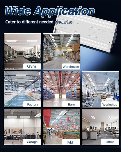 LED Linear High Bay Light 4-Pack, 300W 45000LM 0-10V Dimmable 5000K Daylight, Adjustable High Bay