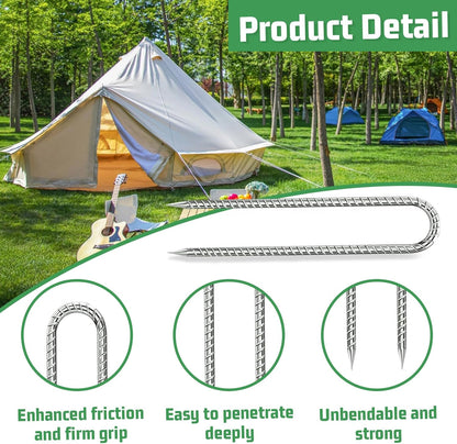Rebar-Stakes-12-Inch, Ground Stakes Heavy Duty U-Hook Galvanized Anti-Rust Tent Stakes Heavy Duty