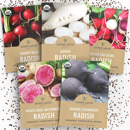 Organic Radish Seeds Variety Pack - 5 Individual Packs - 2025 Season - Cherry Belle, Easter Egg