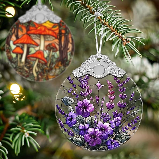 Charming Bauhinia & Violets Stained Glass Orament - Christmas Ornament - Christmas Decorations for