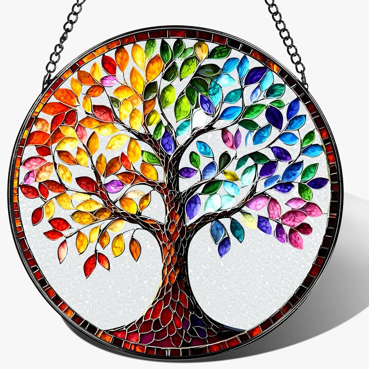 8'' Tree of Life Sun Catcher Ornament, Stained Glass Window Hanging, Suncatchers for Windows