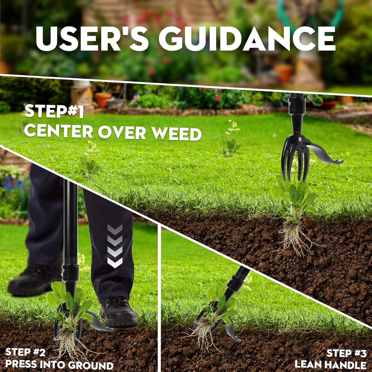 Manual Weed Puller Tool - Reinforced 4-Claw Steel Head - Updated Version Efficient Weed Remover