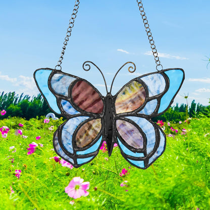 Blue Butterfly Suncatcher for Window Stained Glass Window Hanging Butterfly Gift for Mom, Women