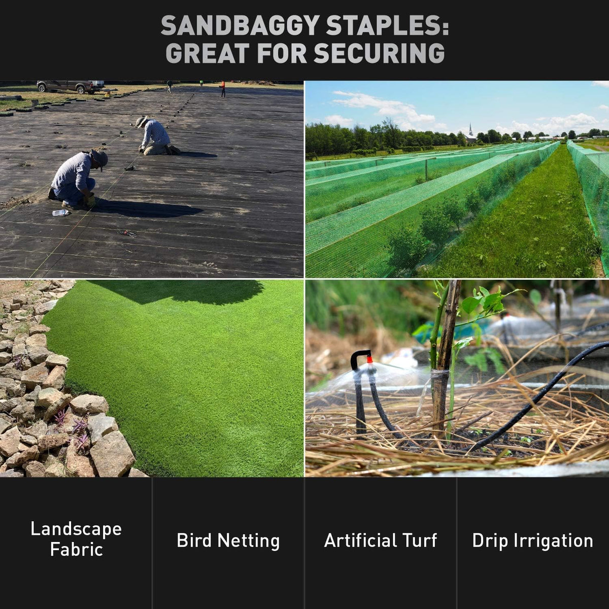 Sandbaggy Round Top 6-Inch Landscape Staples ~ SOD Garden Stakes Square Pin for Ground Cover Fabric