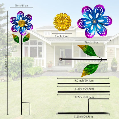 Viveta 2 Pack Wind Spinners,Flower Garden Sculpture, Metal Windmill, Green and Purple Pinwheels for