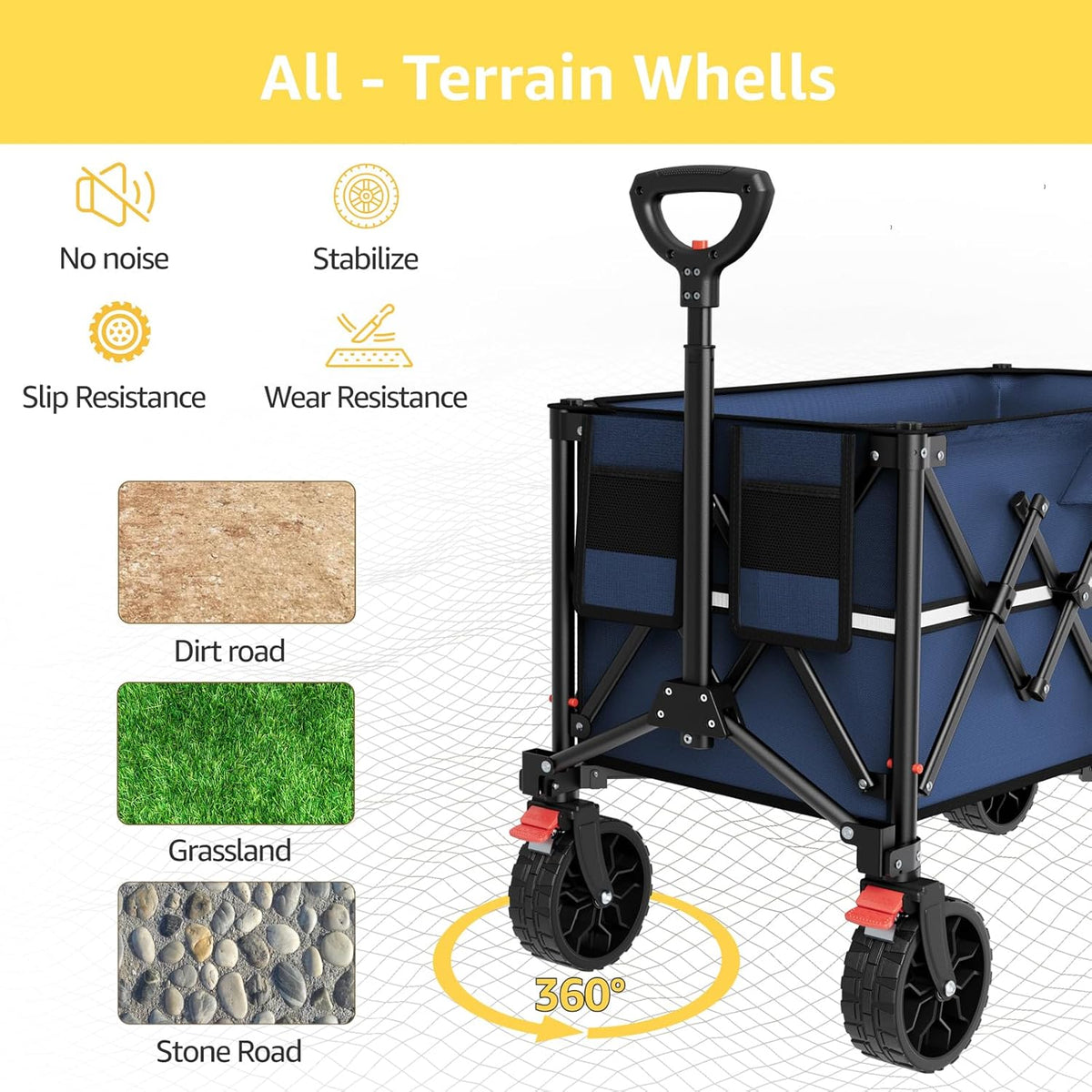 Collapsible Wagon Cart with Wheels Foldable - Folding Utility Heavy Duty Wagons Carts for Grocery