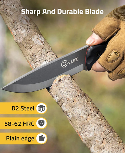 CVLIFE Full Tang Fixed Blade Knife with Sheath,Sharp Blade Made of D2 Steel with Nylon Fiberglass