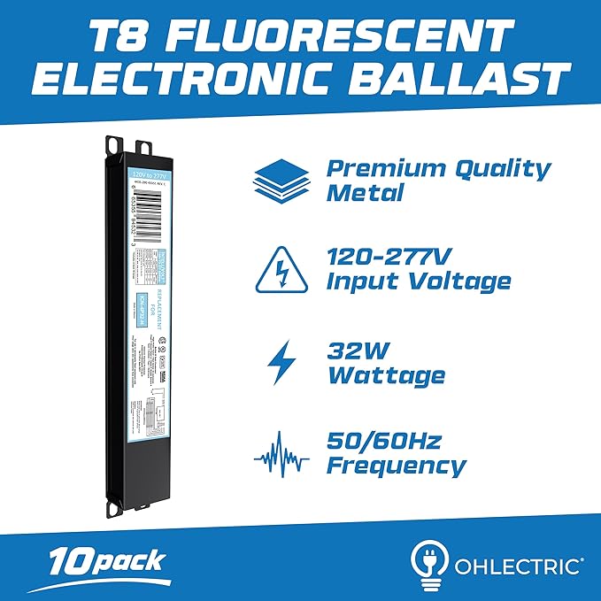 OHLECTRIC 10 Pack - Replacement for ICN4P32-SC 3&4 Lamp - T8 Fluorescent Ballast, Electronic