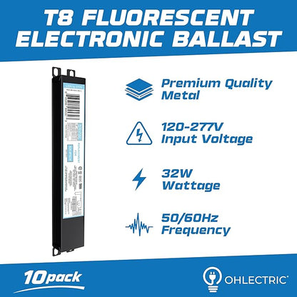 OHLECTRIC 10 Pack - Replacement for ICN4P32-SC 3&4 Lamp - T8 Fluorescent Ballast, Electronic
