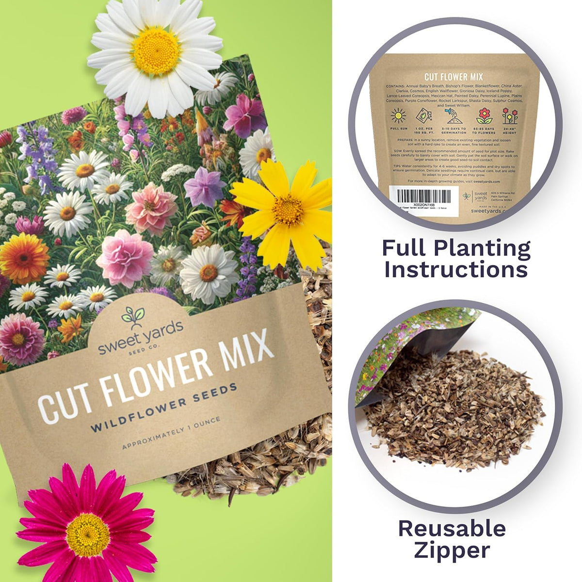 Cut Flower Garden Seeds - Extra Large 1 Ounce Packet - Over 7,500 Fresh Open Pollinated Non-GMO