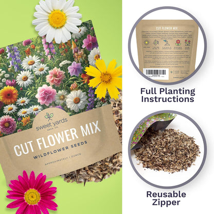 Cut Flower Garden Seeds - Extra Large 1 Ounce Packet - Over 7,500 Fresh Open Pollinated Non-GMO