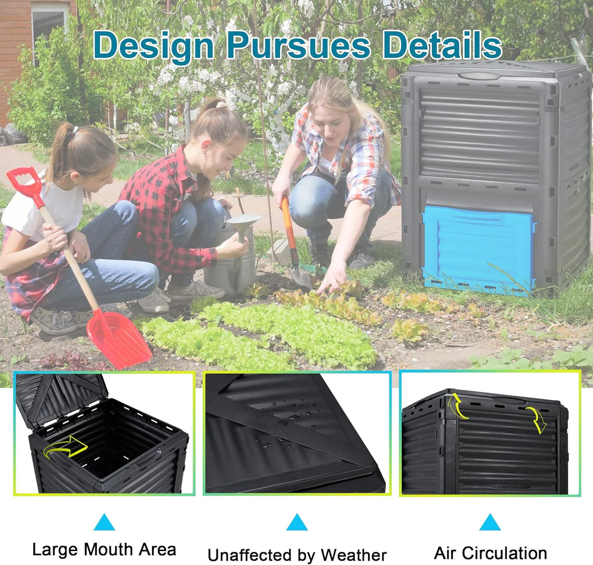 Garden Compost Bin 80 Gallon (300L) Large, Outdoor Composter from PP Material,Composting Box Easy