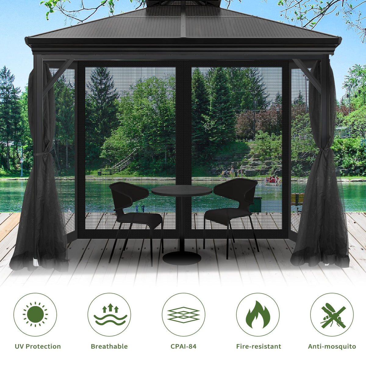 Gazebo Universal Replacement Mosquito Netting, 10' x 10' Outdoor Canopy Net Screen 4-Panel Sidewall