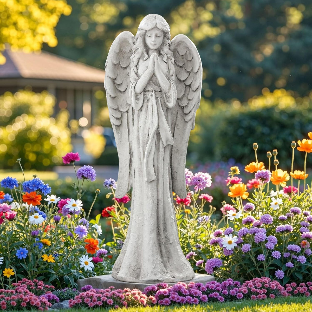 Praying Angel Statue for Outdoor Garden, 31 Inch Large Heavenly Memorial Sculpture,Durable