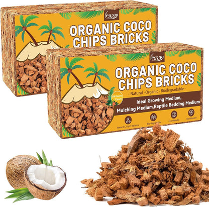 Legigo 2 Pack Coco Husk Chips- 2.2 LB 100% Organic Coconut Coir Chips Brick Potting Soil Mix with
