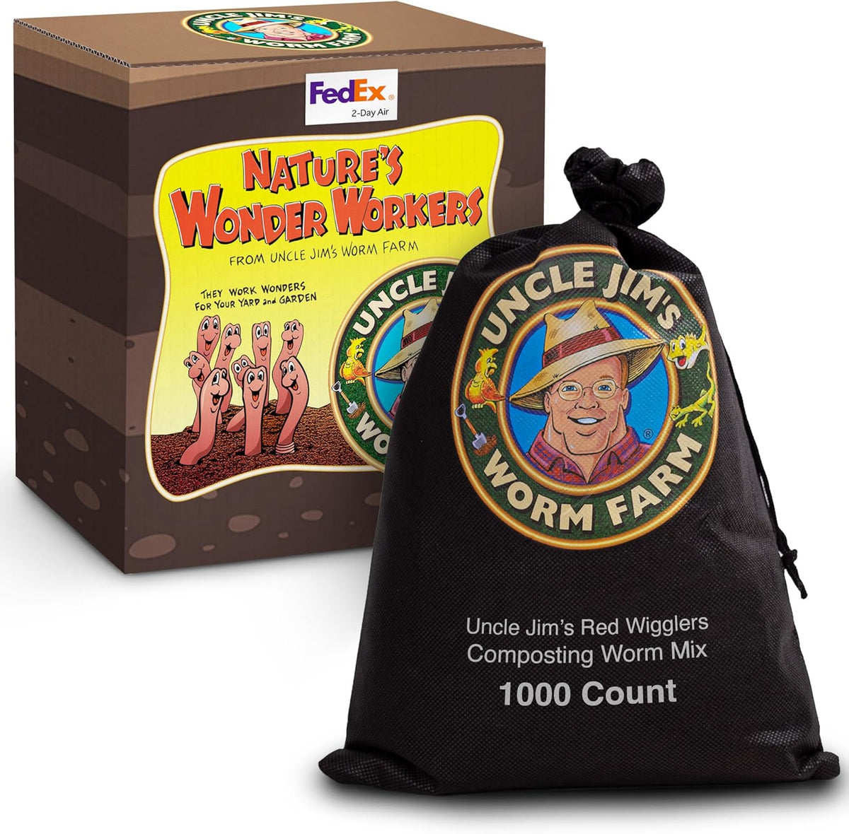 Uncle Jim's Worm Farm 1000 Count Red Wiggler Composting Worms Mix for Garden Soil or Fishing | Pack