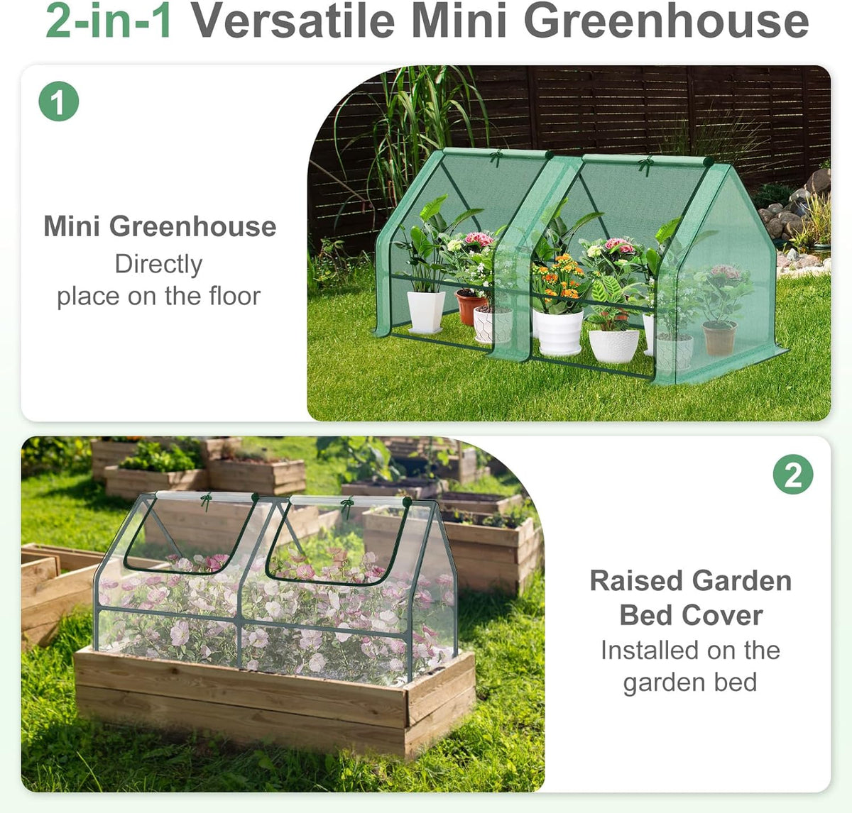 Aoodor 6 x 3 x 3 ft Mini Greenhouse with 2 Zipper Doors, Water-Resistant, UV-Protected for Flowers
