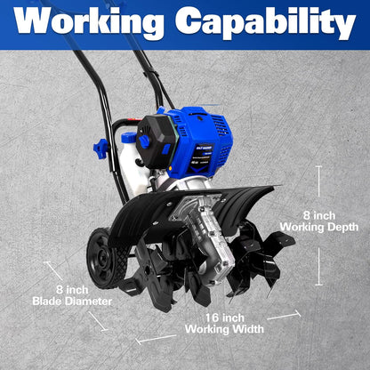 BILT HARD 46cc 4-Cycle 1.9HP Gas Powered Tiller Cultivator - 16" Heavy-Duty Steel Tines Rototiller