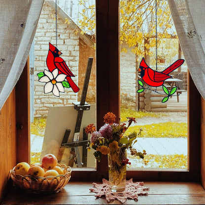 2 Packs Stained Glass Red Cardinal Memorial Gifts for Women, Stained Glass Window Hanging, Red