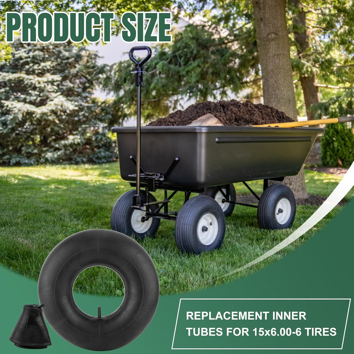 15x6.00-6" Inner Tube with Straight Valve Stem (2-Pack) - Heavy Duty Replacement Tire Tubes for