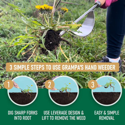 Grampa's Hand Weeder Tool with Lever Design for Easy Weed Removal